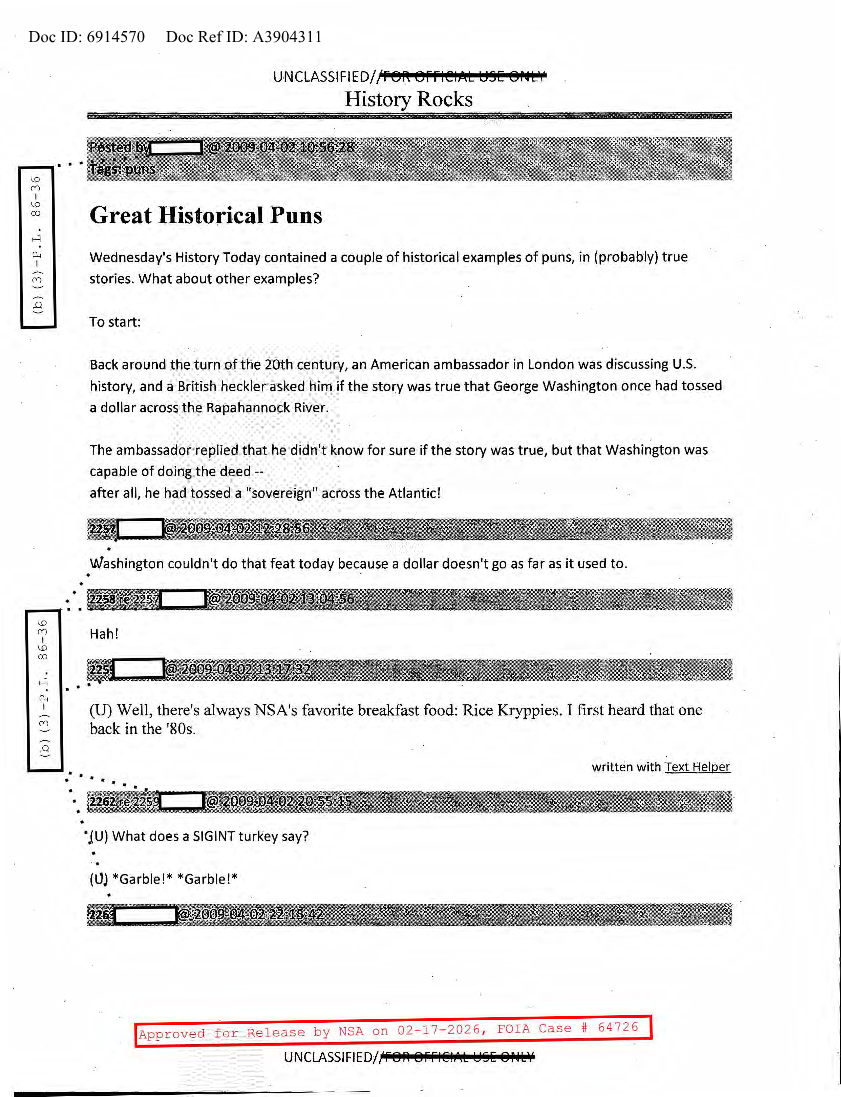  NSA HISTORY ROCKS-GRAT HISTORICAL PUNS