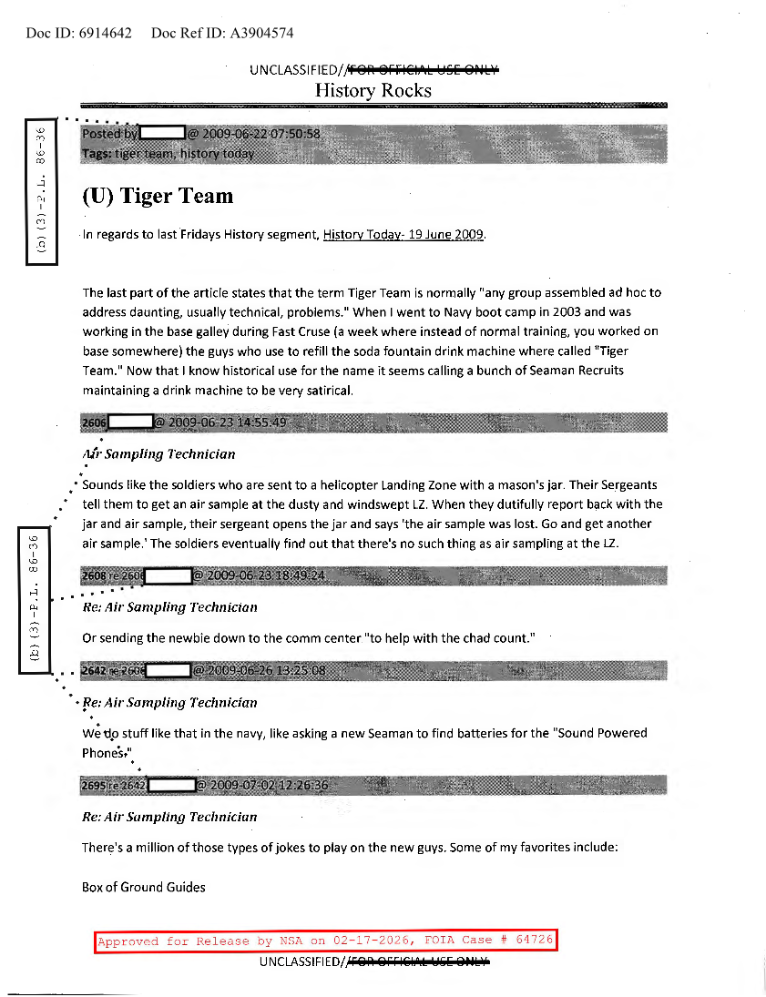  NSA HISTORY ROCKS-TIGER TEAM