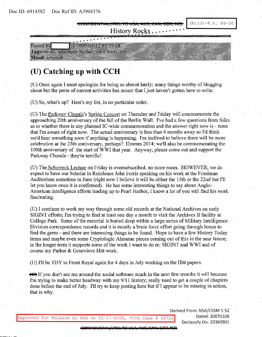  NSA HISTORY ROCKS-CATCHING UP WITH CCH