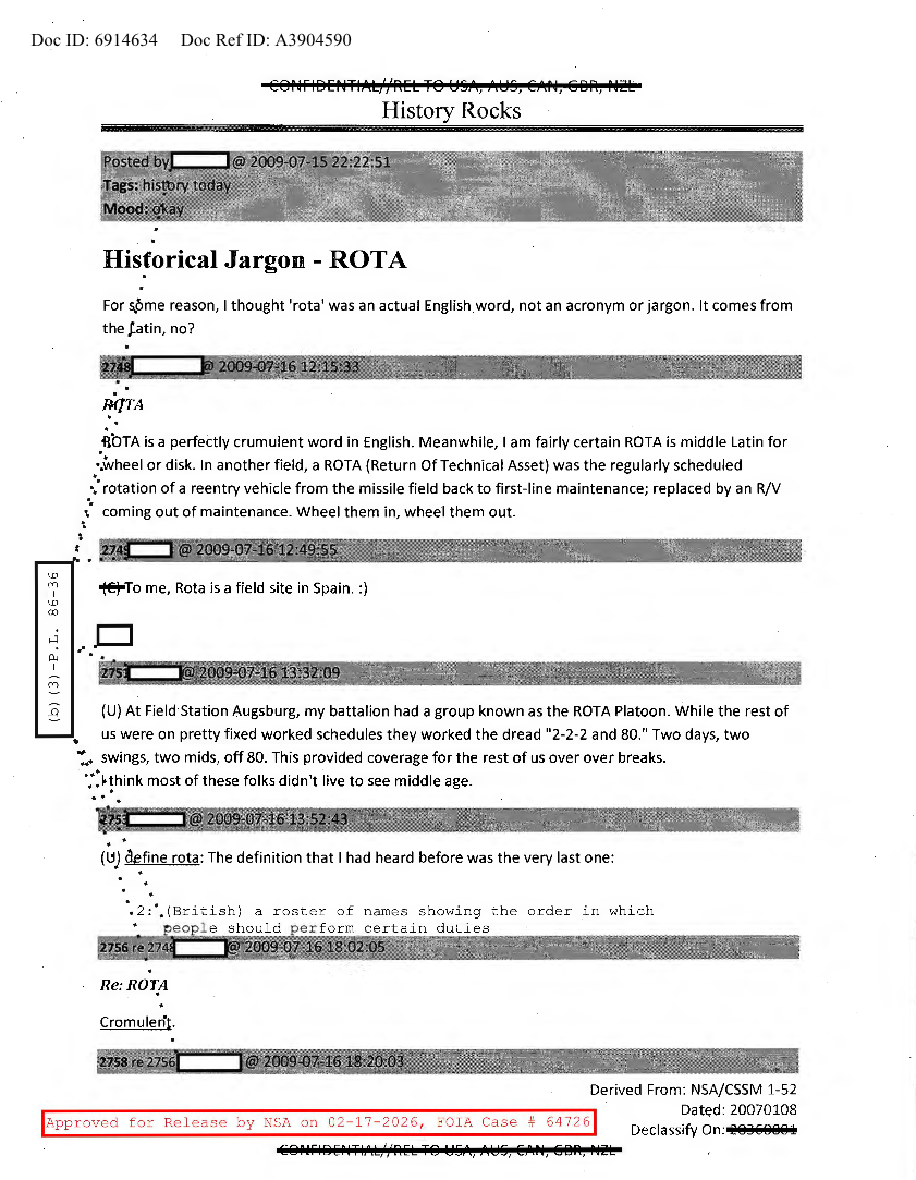  NSA HISTORY ROCKS-HISTORICAL JARGON-ROTA