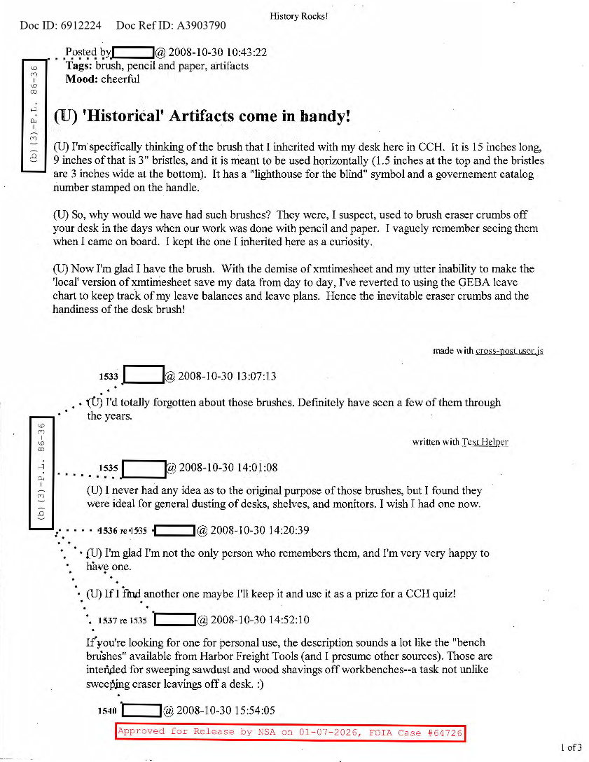  NSA HISTORY ROCKS-'HISTORICAL' ARTIFACTS COME IN HANDY