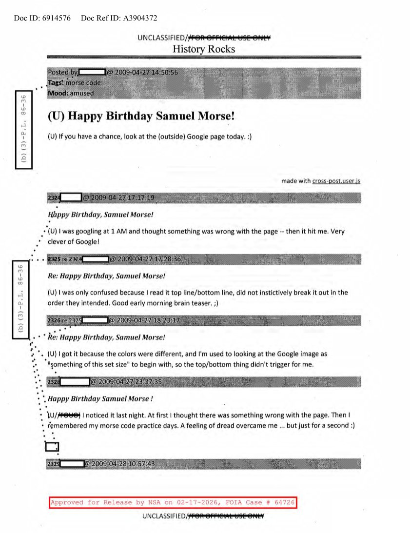  NSA HISTORY ROCKS-HAPPY BIRTHDAY SAMUEL MORSE