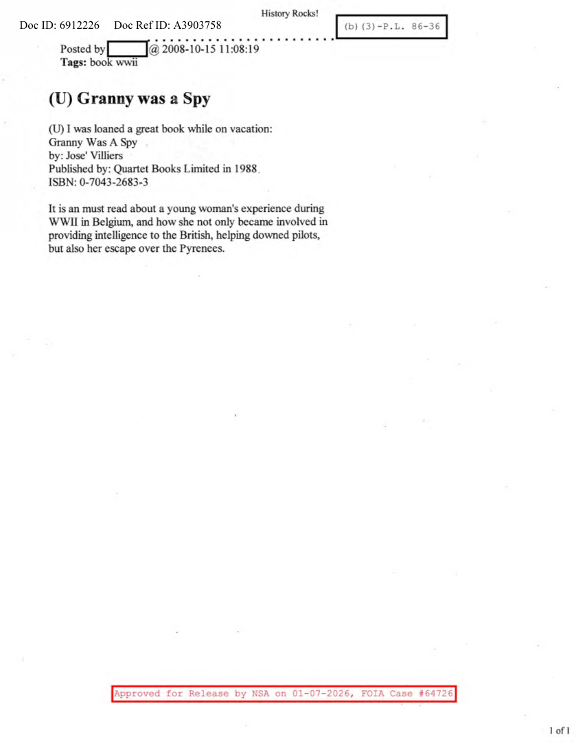  NSA HISTORY ROCKS-GRANNY WAS A SPY