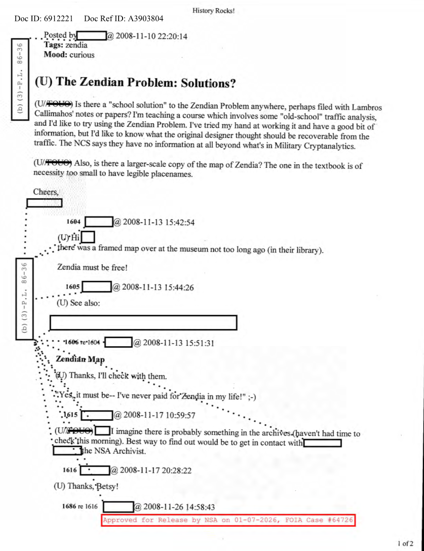  NSA HISTORY ROCKS-THE ZENDIAN PROBLEM-SOLUTIONS