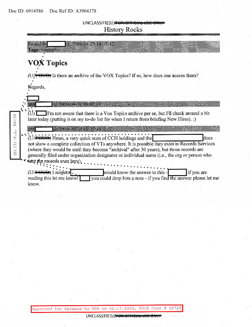  NSA HISTORY ROCKS-VOX TOPICS