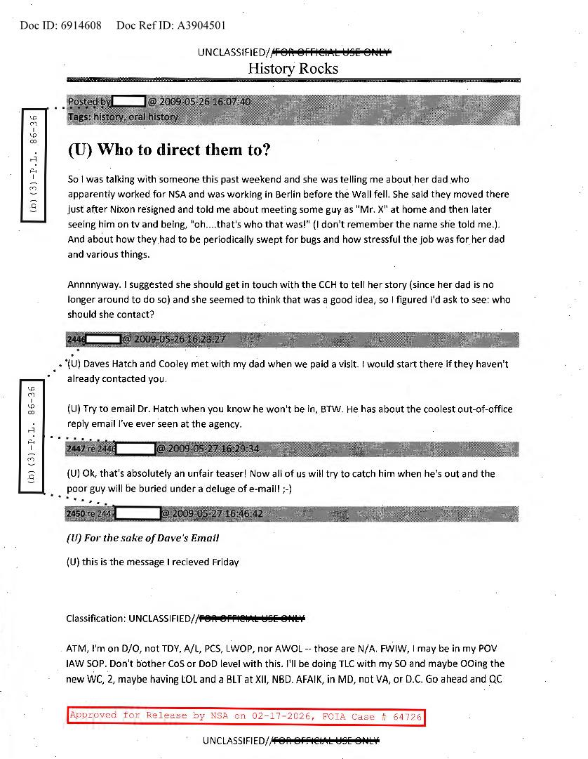  NSA HISTORY ROCKS-WHO TO DIRECT THEM TO