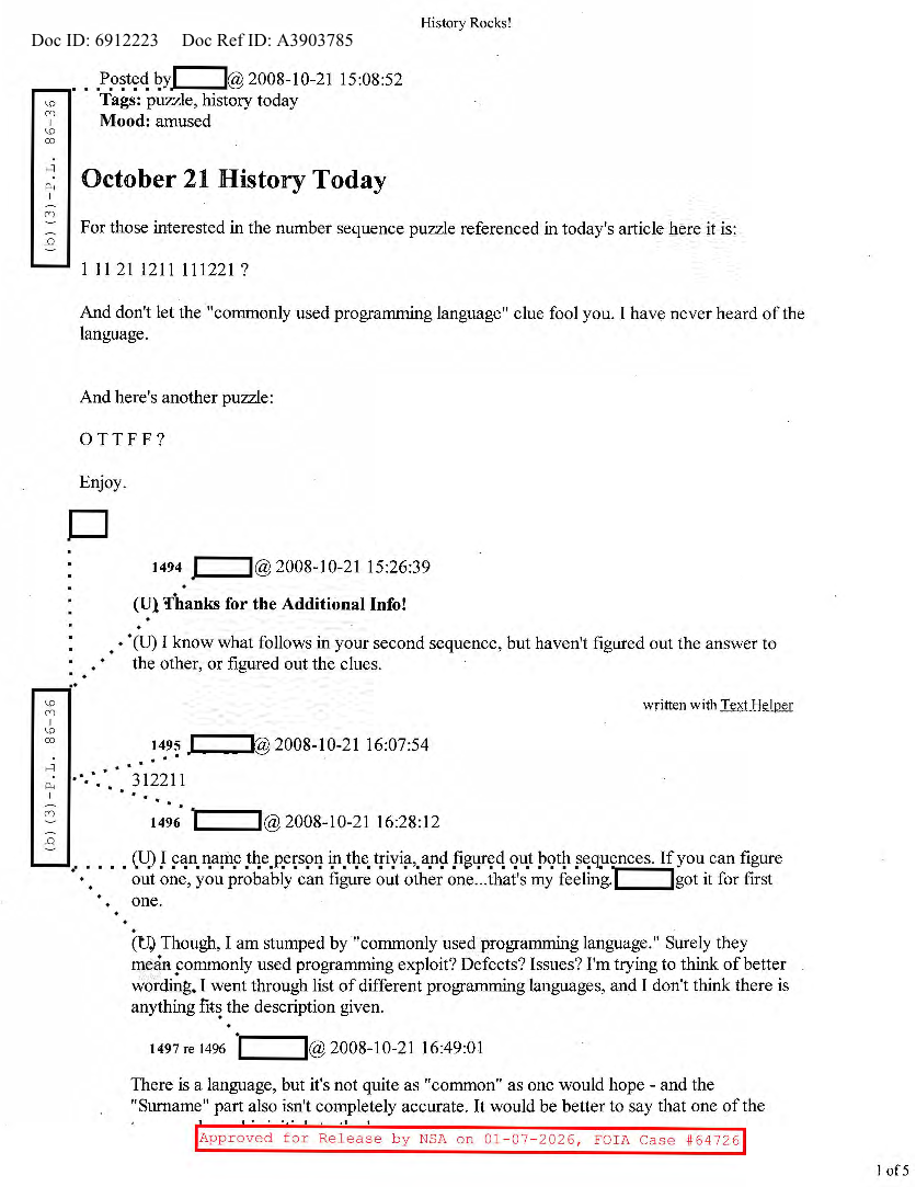  NSA HISTORY ROCKS-OCTOBER 21 HISTORY TODAY