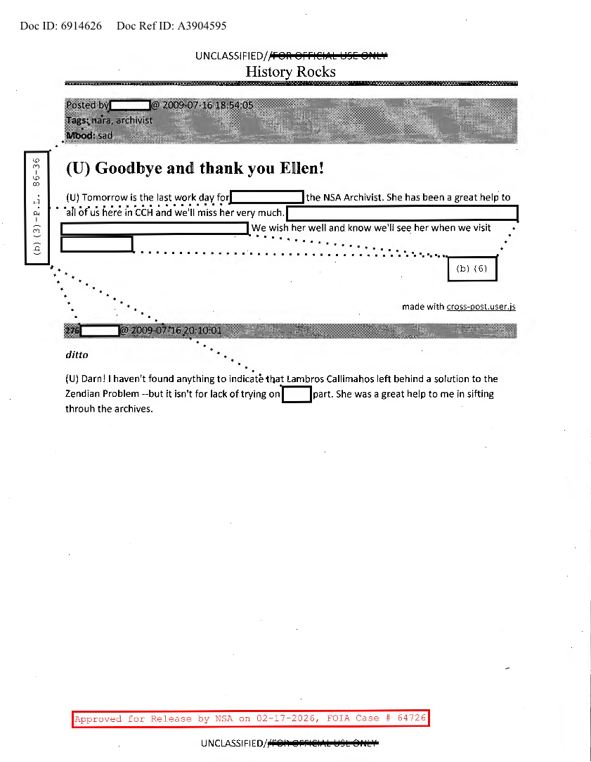  NSA HISTORY ROCKS-GOODBYE AND THANK YOU ELLEN!