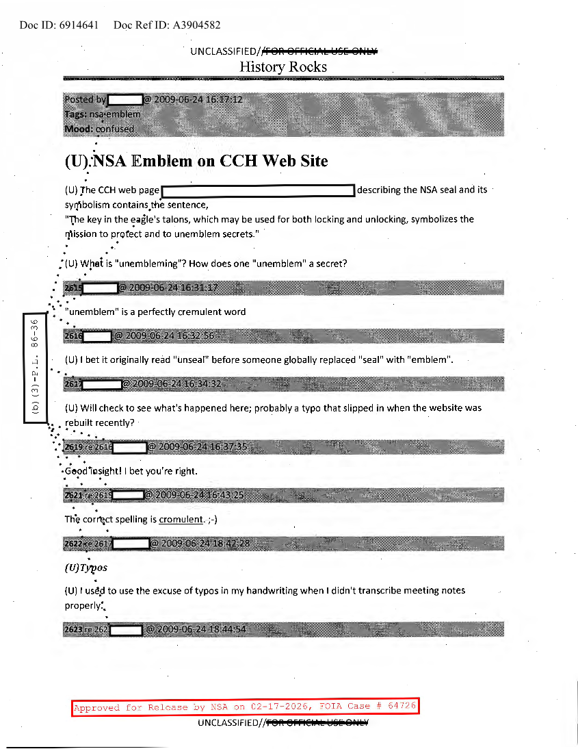 NSA HISTORY ROCKS-NSA EMBLEM ON CCH WEB SITE