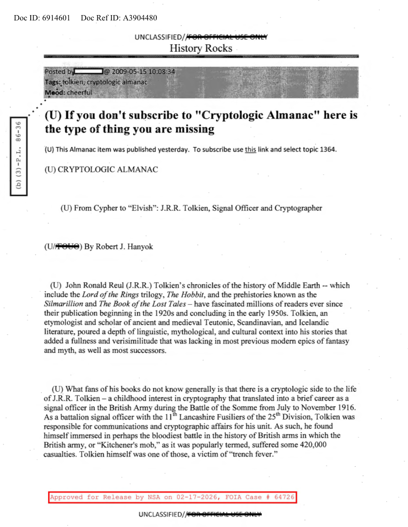  NSA HISTORY ROCKS-IF YOU DON'T SUBSCRIBE TO CRYPTOLOGIC ALMANAC HERE IS THE TYPE OF THING YOU ARE MISSING