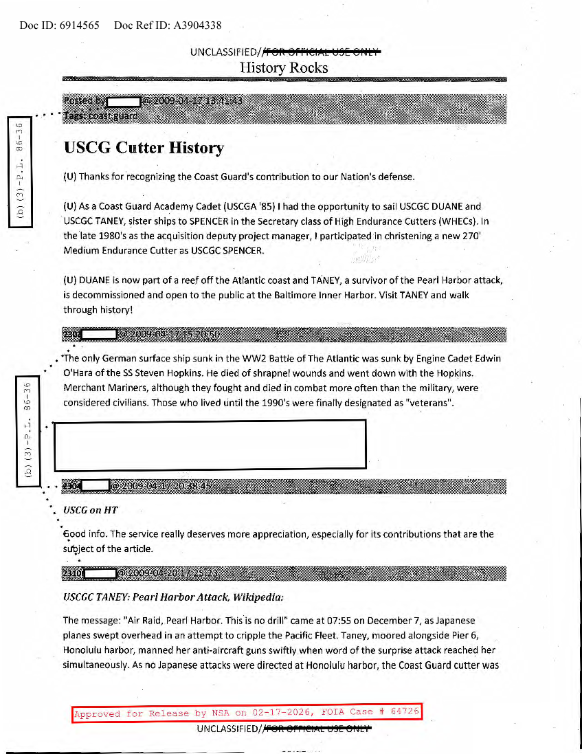  NSA HISTORY ROCKS-USCG CUTTER HISTORY