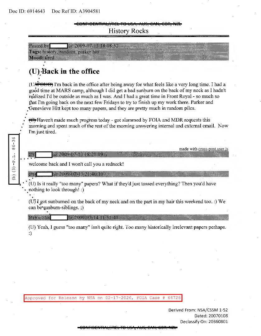  NSA HISTORY ROCKS-BACK IN THE OFFICE