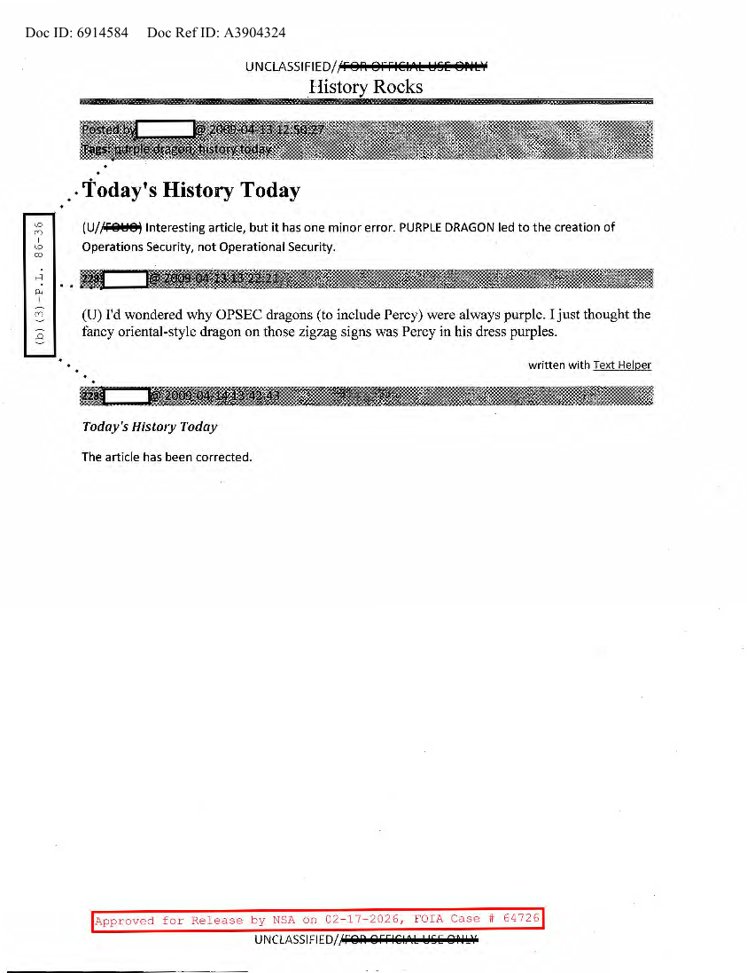  NSA HISTORY ROCKS-TODAY'S HISTORY TODAY