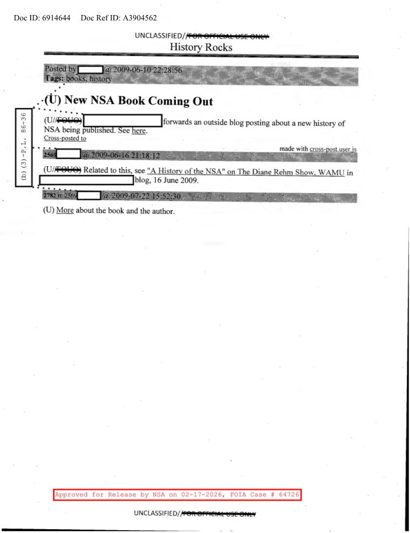  NSA HISTORY ROCKS-NEWNSA BOOK COMING OUT