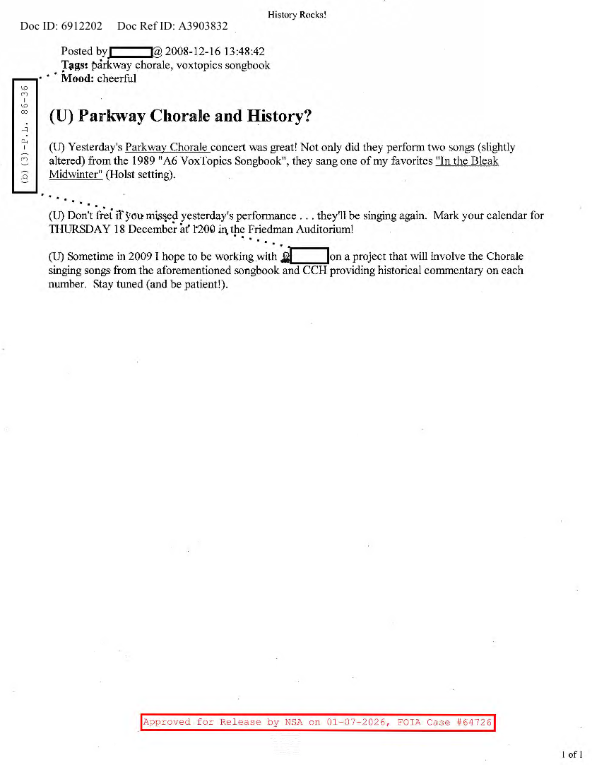  NSA HISTORY ROCKS-PARKWAY CHORALE AND HISTORY