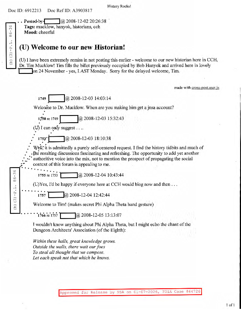  NSA HISTORY ROCKS-WELCOME TO OUR NEW HISTORIAN