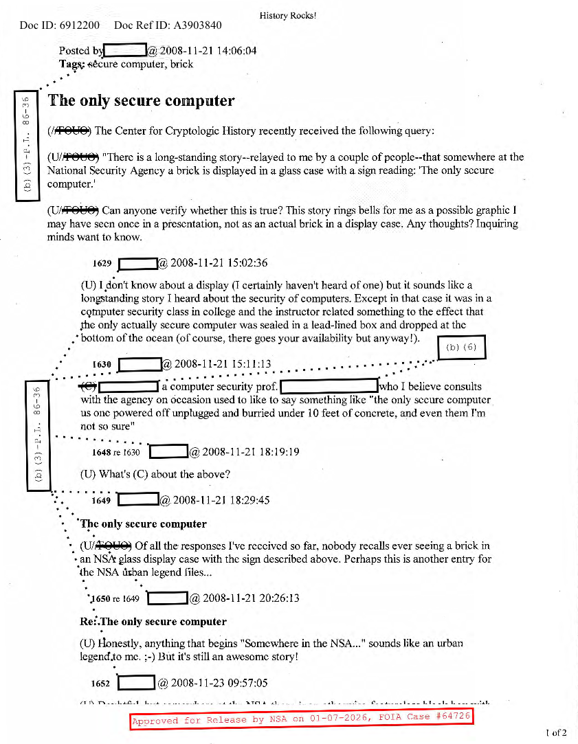  NSA HISTORY ROCKS-THE ONLY SECURE COMPUTER