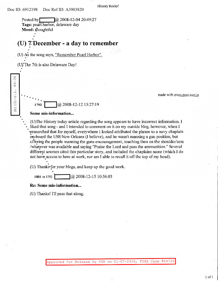  NSA HISTORY ROCKS-7 DECEMBER-A DAY TO REMEMBER