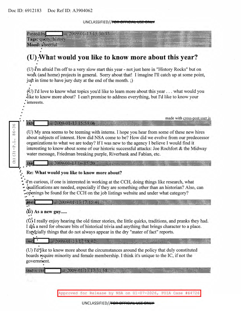  NSA HISTORY ROCKS-WHAT WOULD YOU LIKE TO KNOW MORE ABOUT THIS YEAR