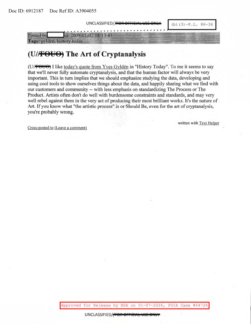  NSA HISTORY ROCKS-THE ART OF CRYPTANALYSIS