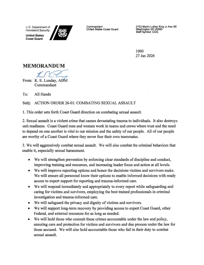  ACTION ORDER 26-01: COMBATING SEXUAL ASSAULT