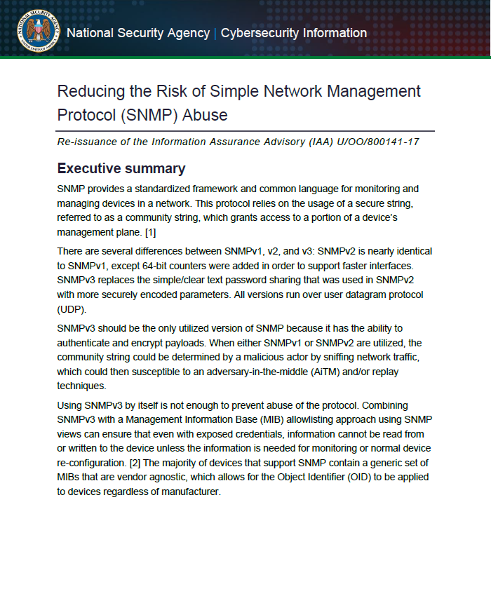  CSI: Reducing the Risk of Simple Network Management Protocol (SNMP) Abuse