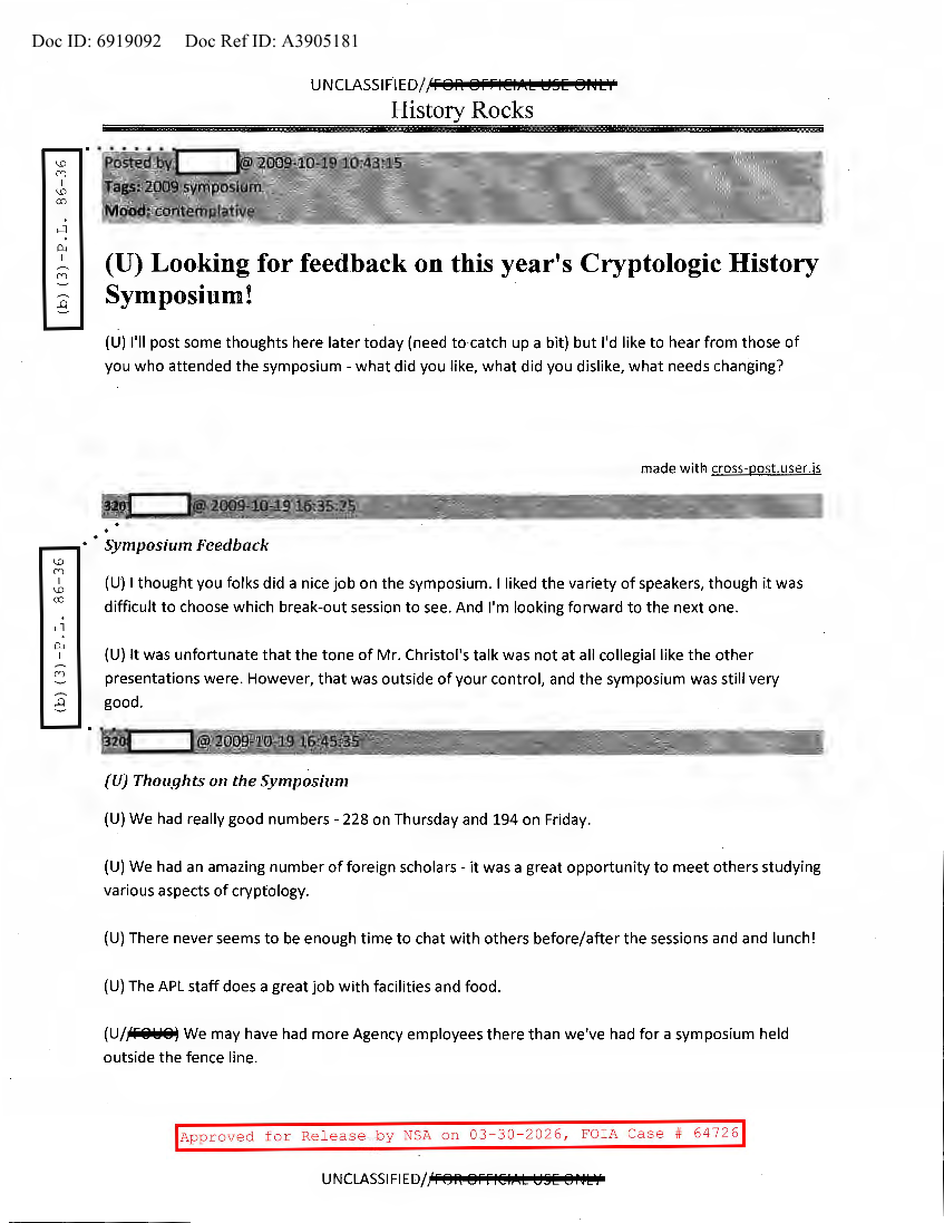  NSA  HISTORY ROCKS  LOOKING FOR FEEDBACK ON THIS YEAR'S CRYPTOLOGIC HISTORY SYMPOSIUM!.PDF