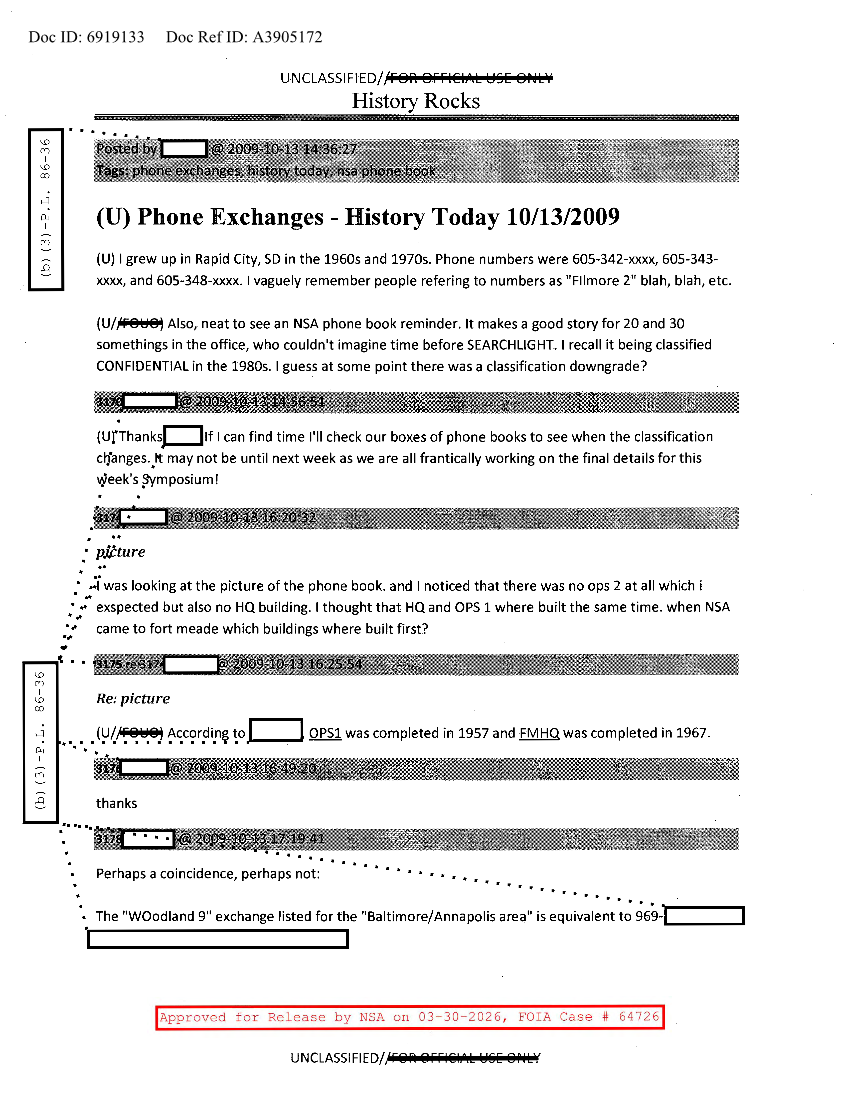  NSA  HISTORY ROCKS  PHONE EXCHANGES - HISTORY TODAY 10132009.PDF