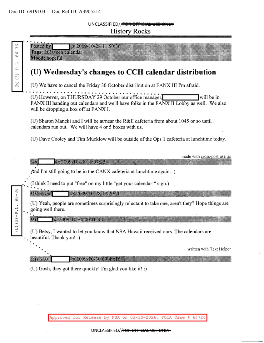  NSA  HISTORY ROCKS  WEDNESDAY'S CHANGES TO CCH CALENDAR DISTRIBUTION.PDF