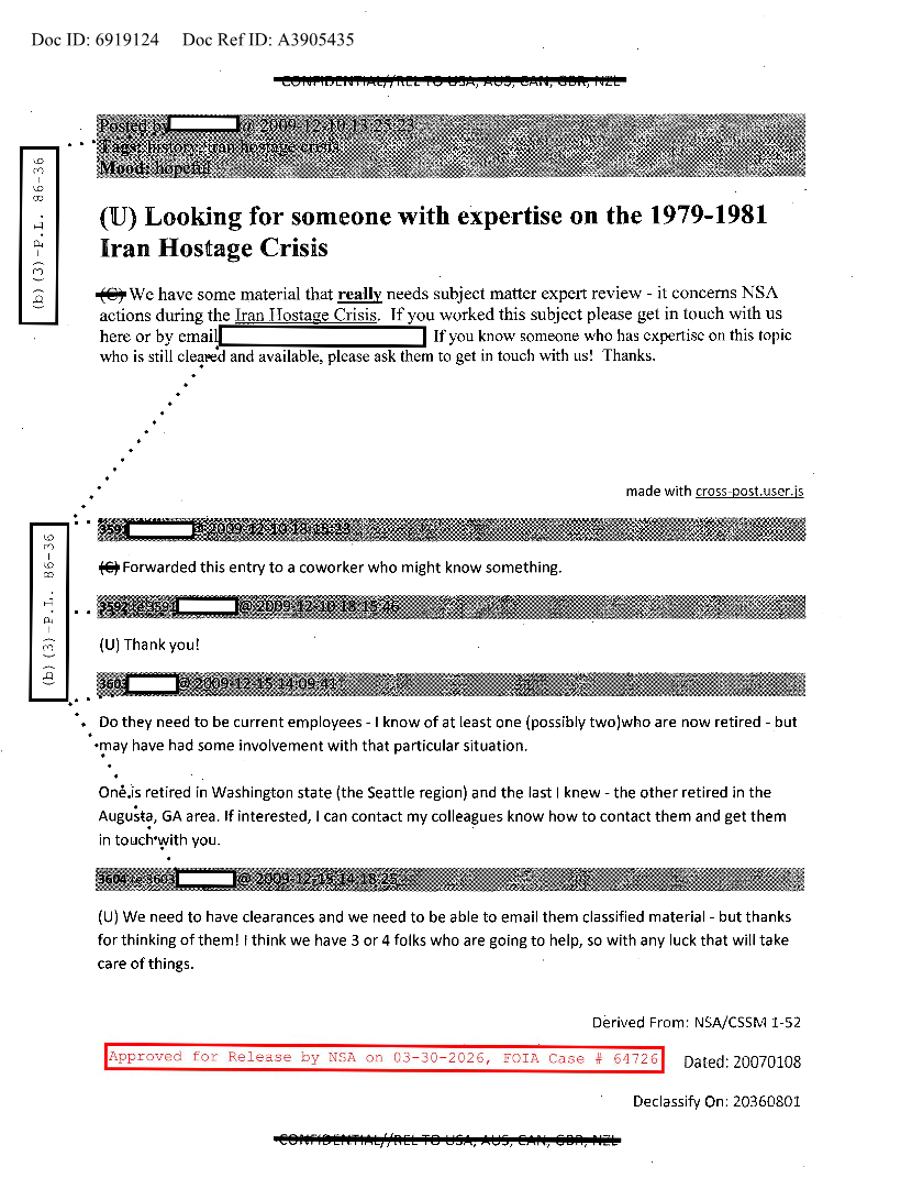  NSA  HISTORY ROCKS  LOOKING FOR SOMEONE WITH EXPERTISE ON THE 1979-1981 IRAN HOSTAGE CRISIS.PDF