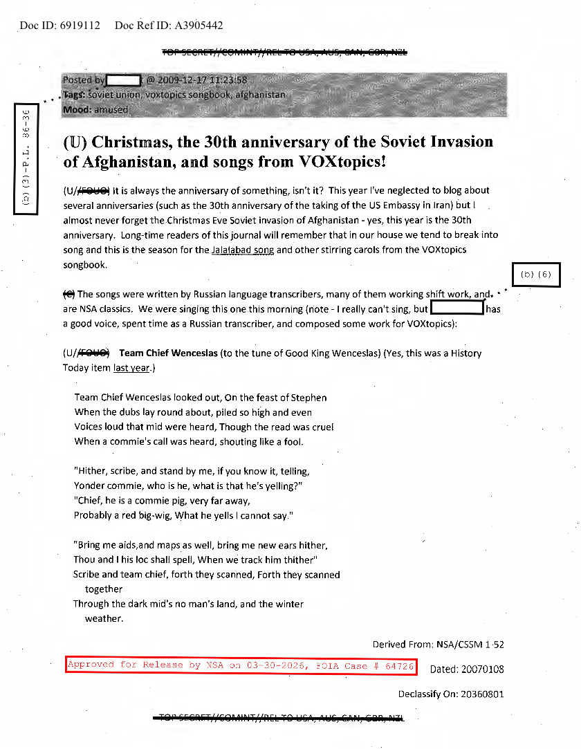  NSA  HISTORY ROCKS  CHRISTMAS, THE 30TH ANNIVERSARY OF THE SOVIET INVASION OF AFGHANISTAN, AND SONGS FROM VOXTOPICS!.PDF