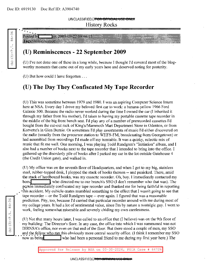  NSA  HISTORY ROCKS!  REMINISCENCES - 22 SEPTEMBER 2009.PDF