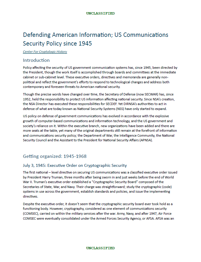  COMSEC Policy from 1945-2026