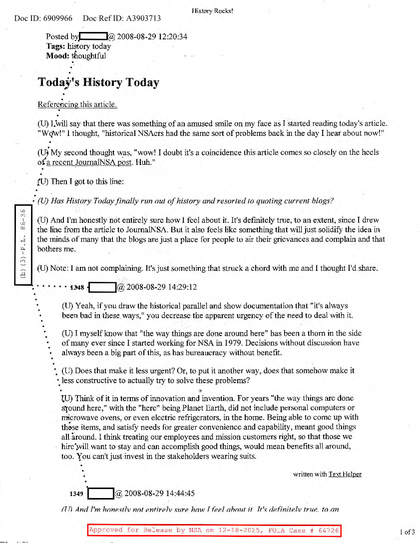  NSA HISTORY ROCKS-TODAY'S HISTORY TODAY