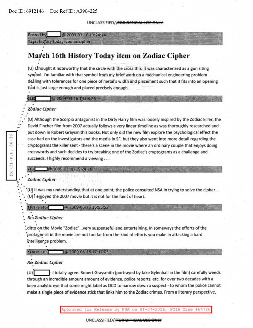  NSA HISTORY ROCKS-MARCH 16TH HISTORY TODAY ITEM ON ZODIAC CIPHER