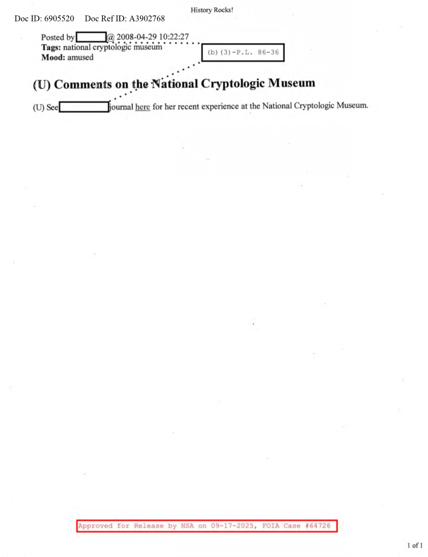  NSA HISTORY ROCKS-COMMENTS ON THE NATIONAL CRYPTOLOGIC MUSEUM