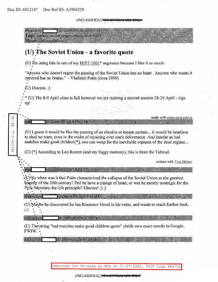  NSA HISTORY ROCKS-THE SOVIET UNION-A FAVORITE QUOTE
