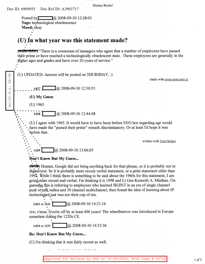  NSA HISTORY ROCKS-IN WHAT YEAR WAS THIS STATEMENT MADE