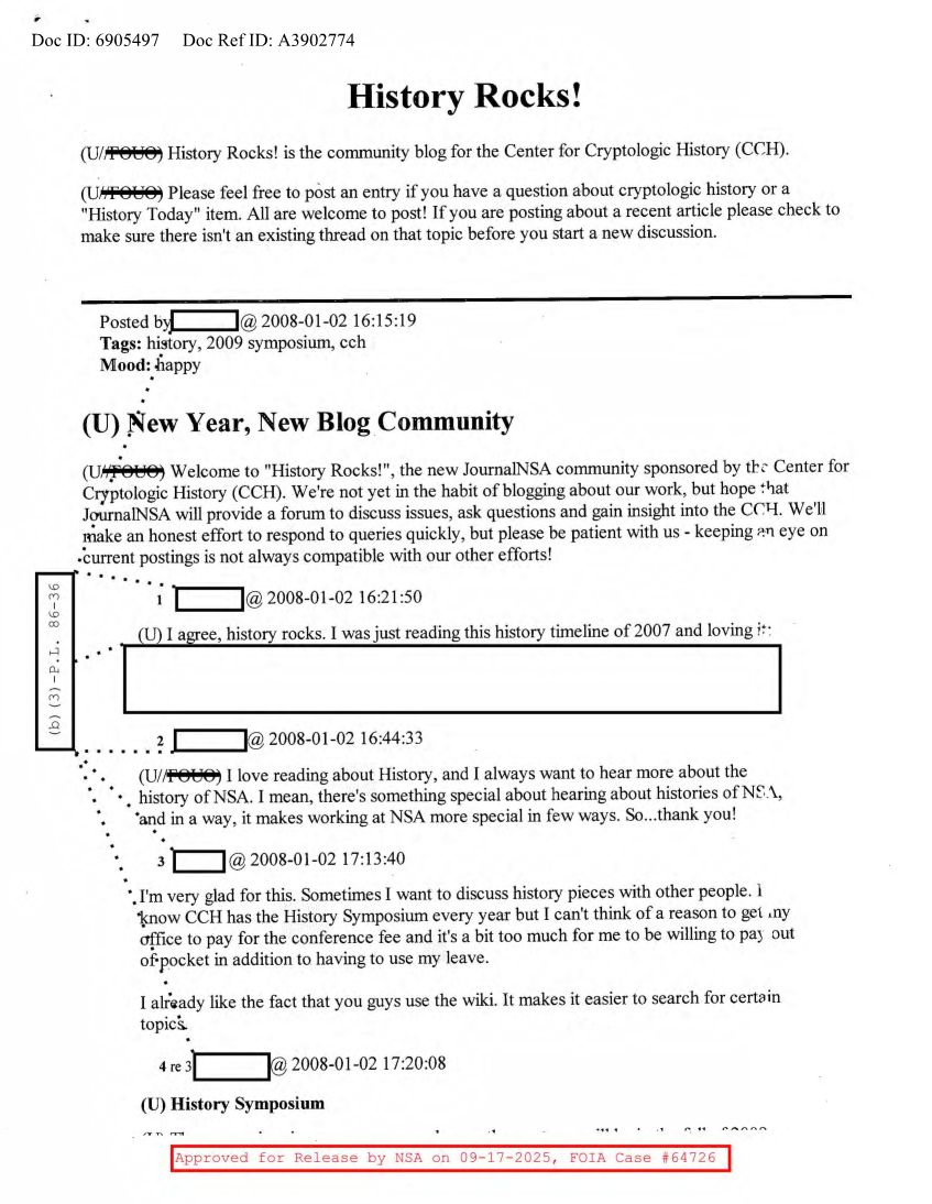  NSA HISTORY ROCKS-NEW YEAR, NEW BLOG COMMUNITY