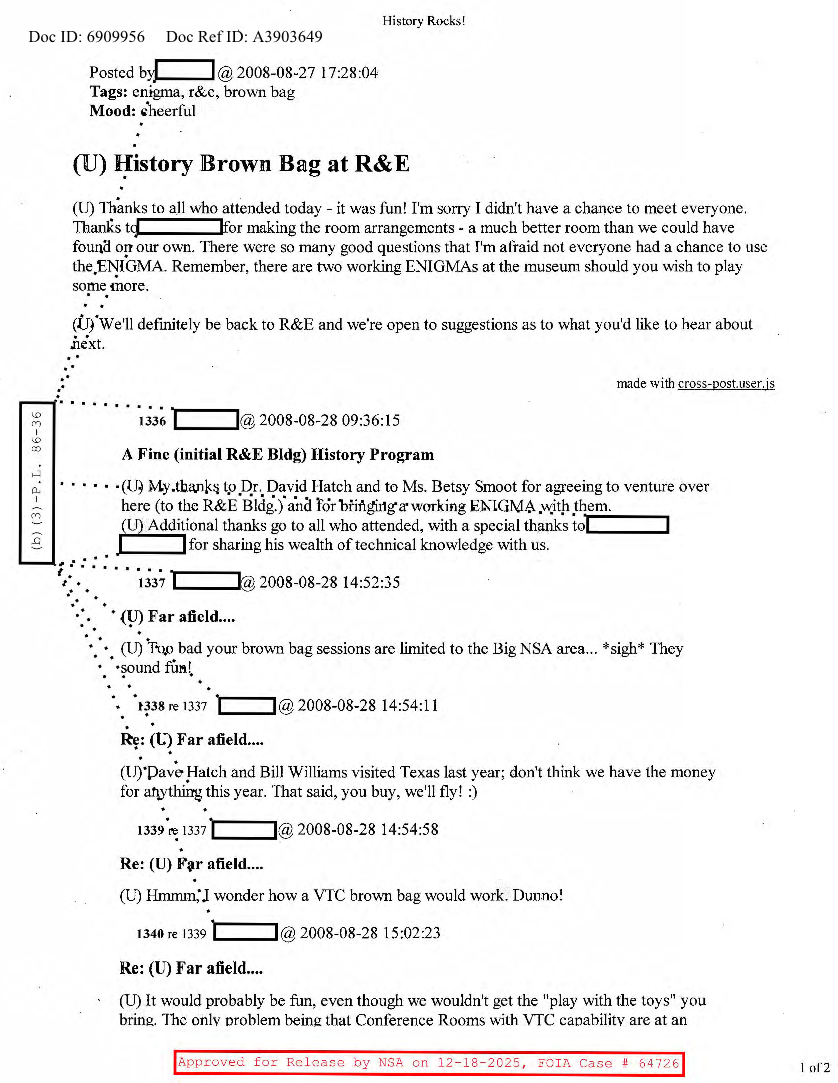  NSA HISTORY ROCKS-HISTORY BROWN BAG AT R&E
