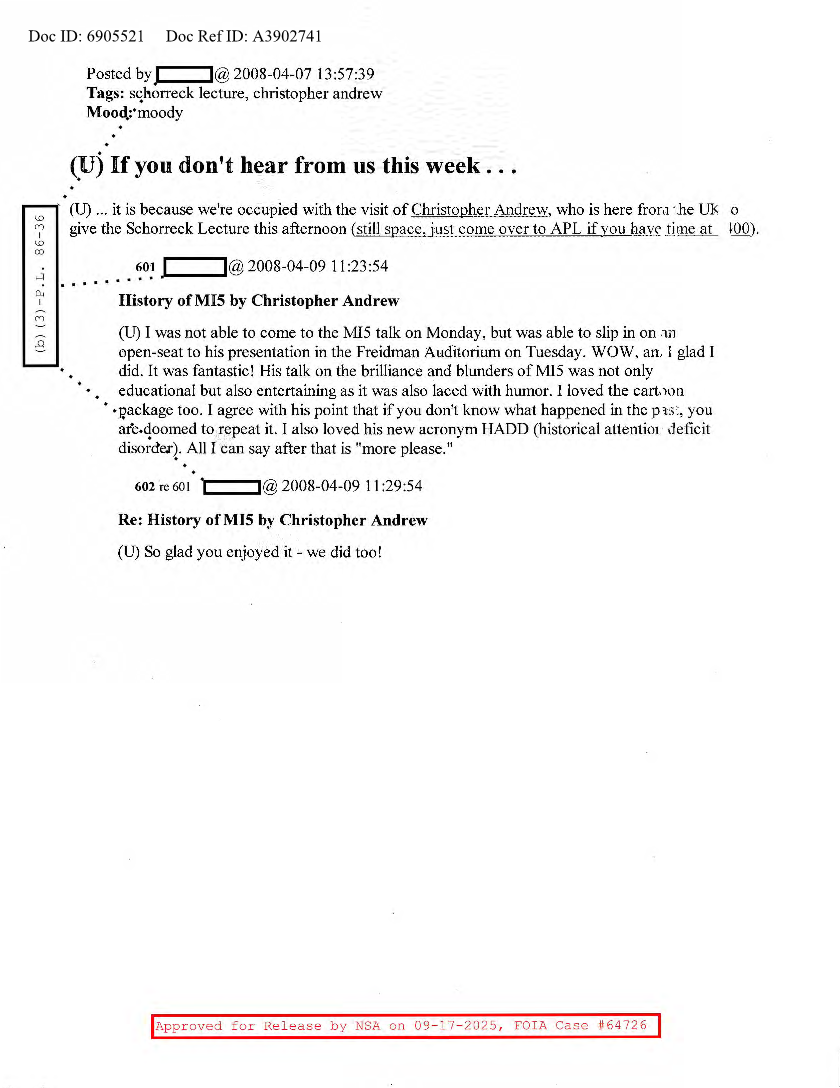  NSA HISTORY ROCKS-IF YOU DON'T HEAR FROM US THIS WEEK...