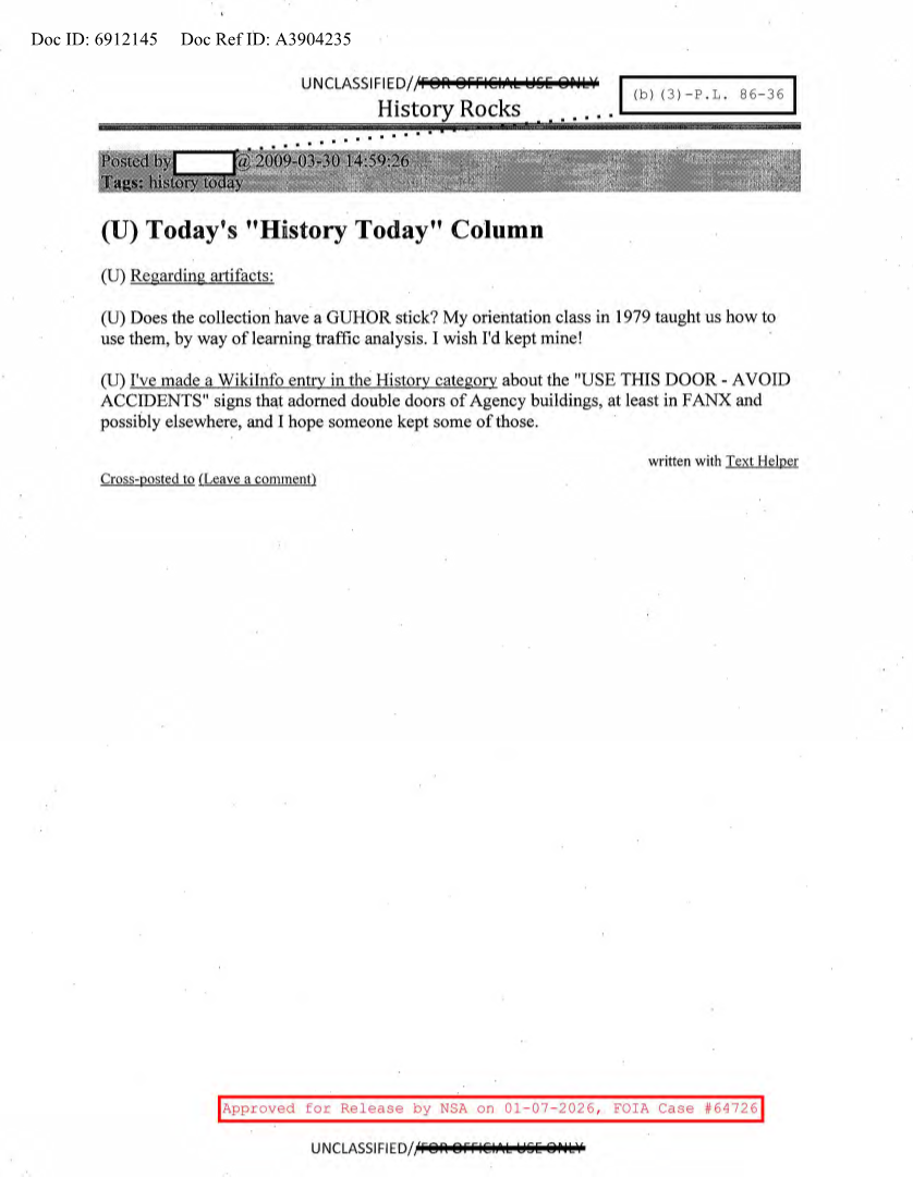  NSA HISTORY ROCKS-TODAY'S 'HISTORY TODAY' COLUMN