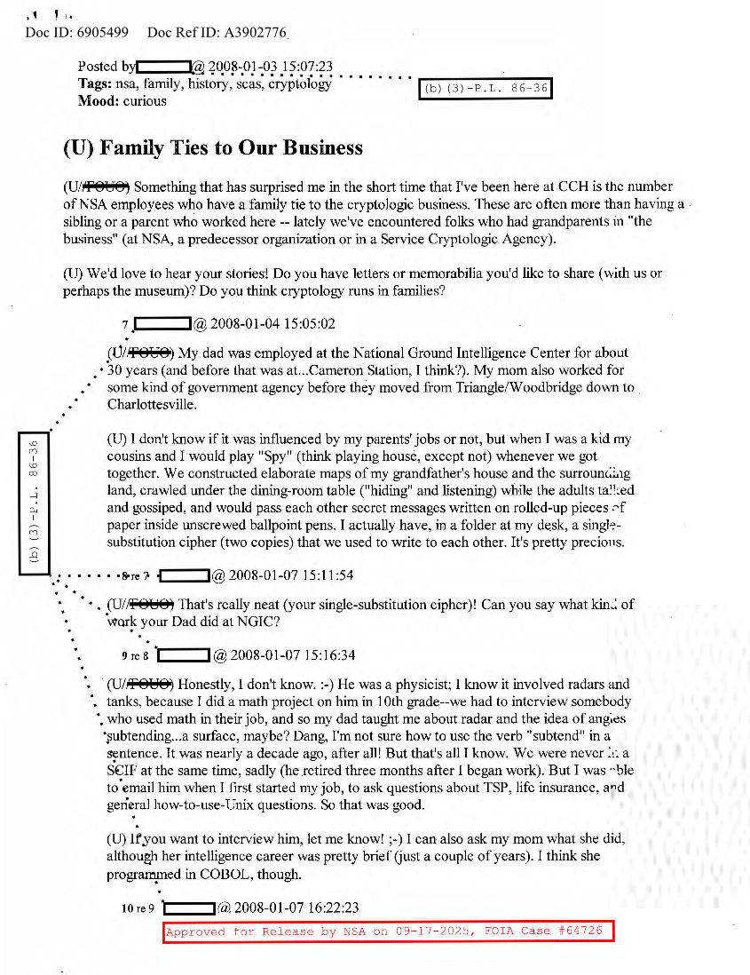  NSA HISTORY ROCKS-FAMILY TIES TO OUR BUSINESS