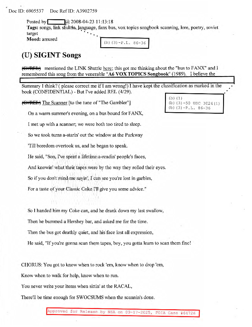  NSA HISTORY ROCKS-SIGINT SONGS