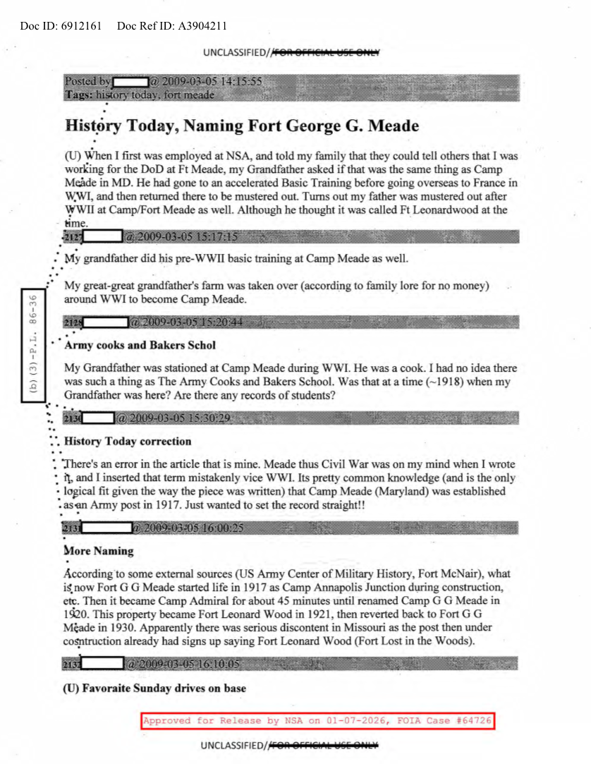  NSA HISTORY ROCKS-HISTORY TODAY, NAMING FORT GEORGE G. MEADE
