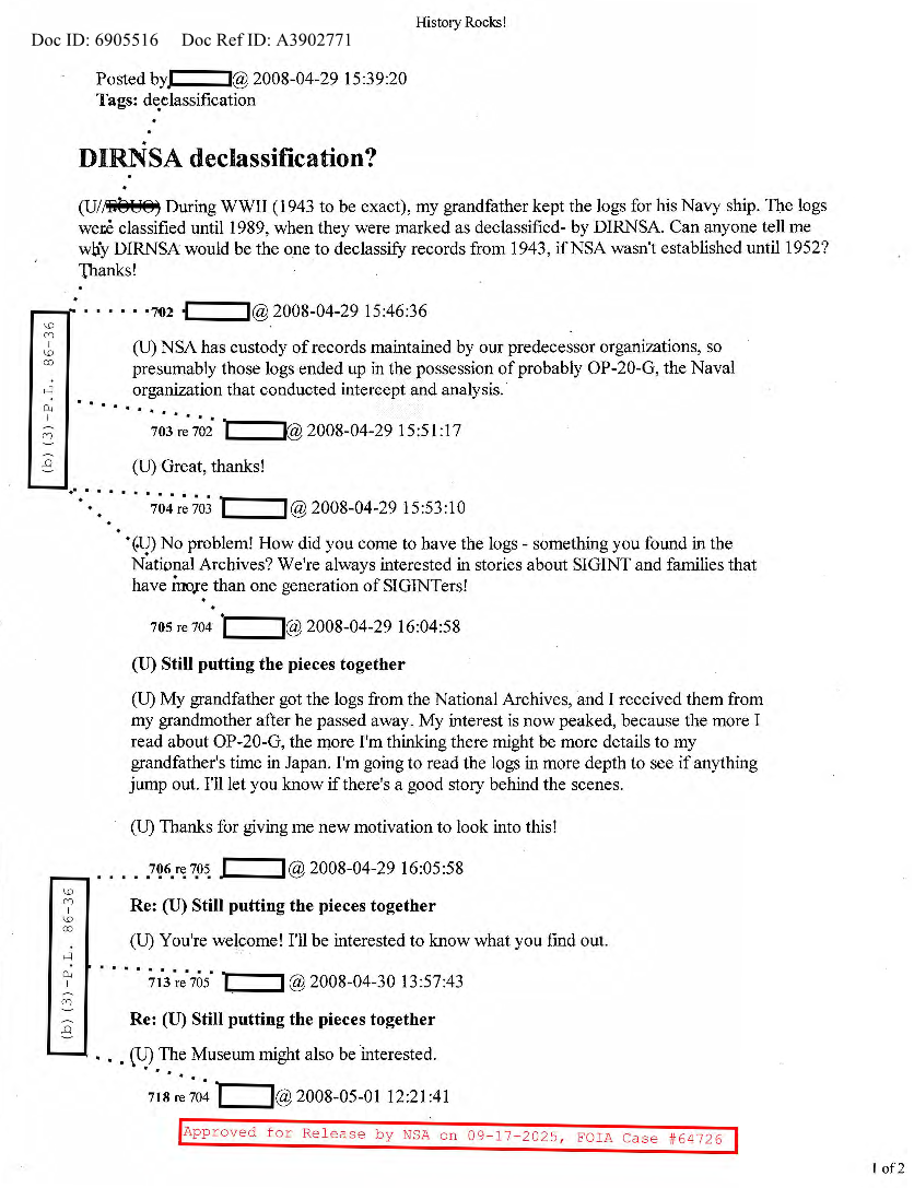  NSA HISTORY ROCKS-DIRNSA DECLASSIFICATION
