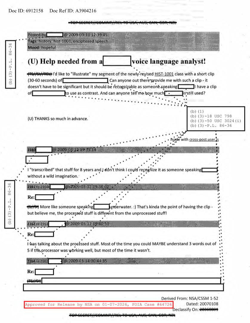  NSA HISTORY ROCKS-HELP NEEDED FROM A ___VOICE LANGUAGE ANALYST