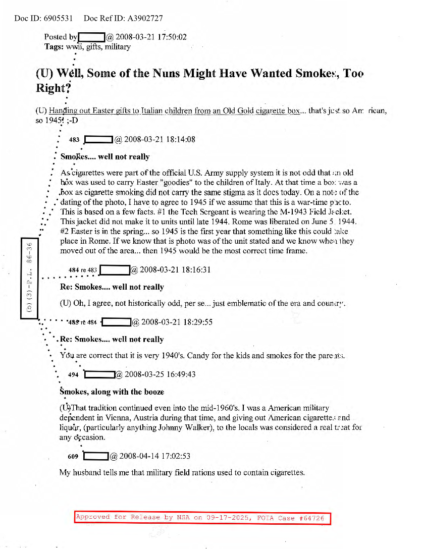  NSA HISTORY ROCKS-WELL, SOME OF THE NUNS MIGHT HAVE WANTED SMOKE, TOO RIGHT