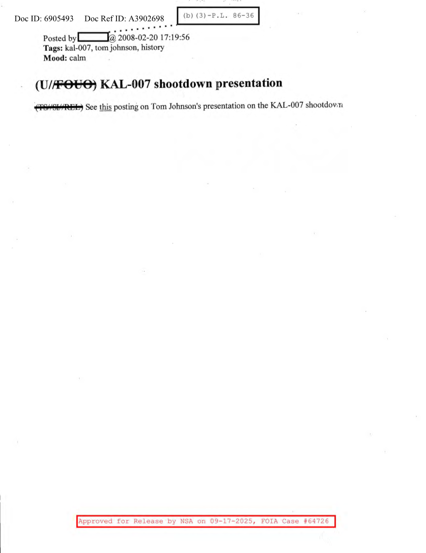  NSA HISTORY ROCKS-KAL-007 SHOOTDOWN PRESENTATION