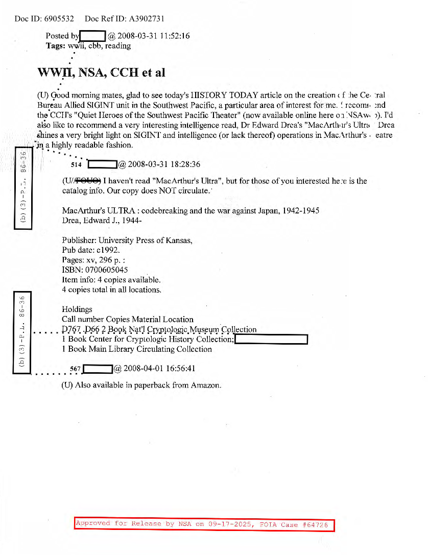  NSA HISTORY ROCKS-WWII, NSA, CCH ET AL